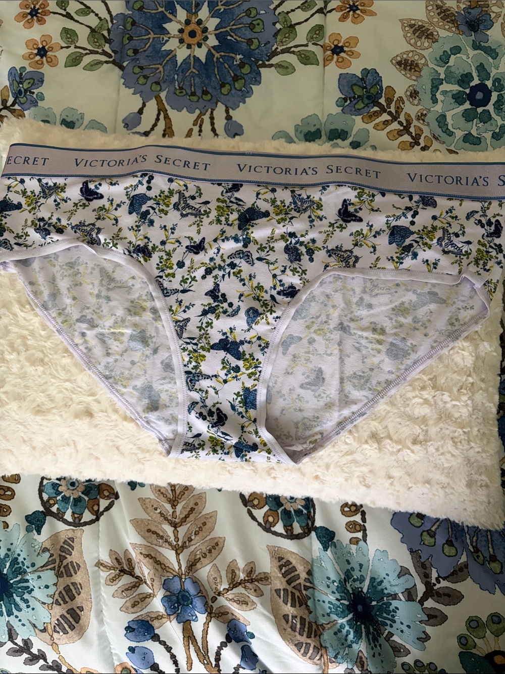 Victoria's Secret purple hipster Panties with Blue & Green Floral Print
